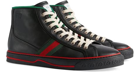 gucci leather tennis shoes|Gucci black leather sneakers.